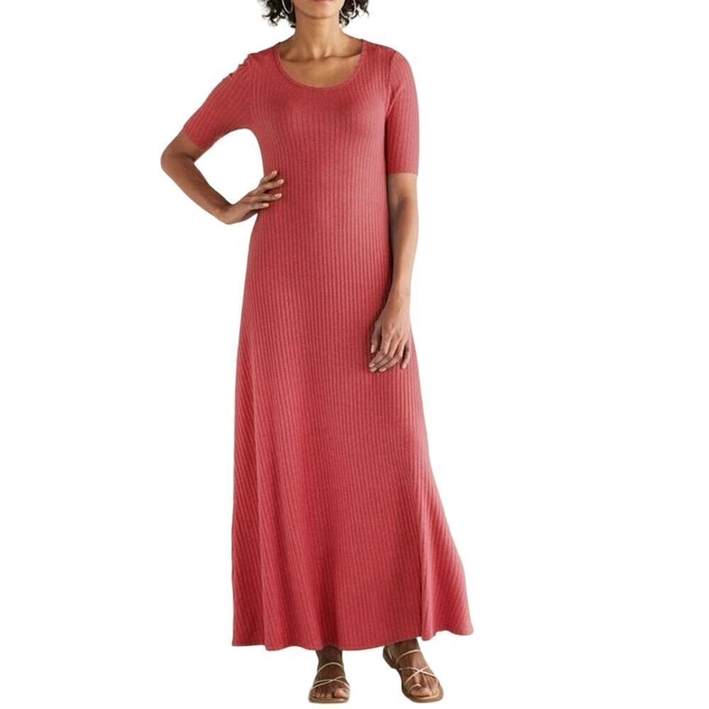 SOFT SURROUNDINGS Santiago Ribbed Textured Coral Pink Maxi Dress - Large